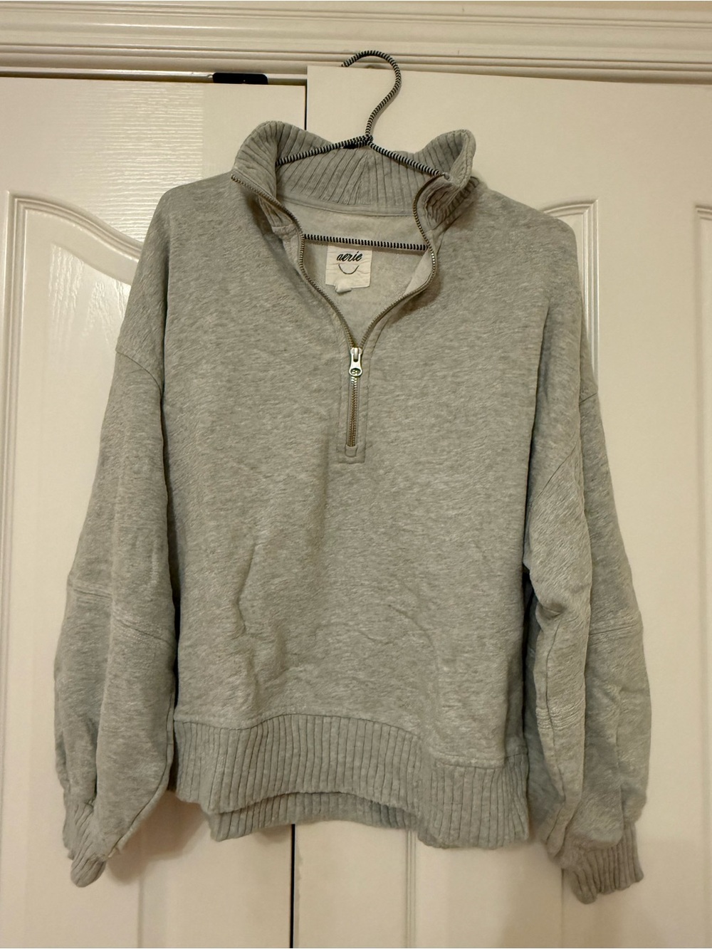 aerie Light Gray Women's Quarter-Zip Sweater